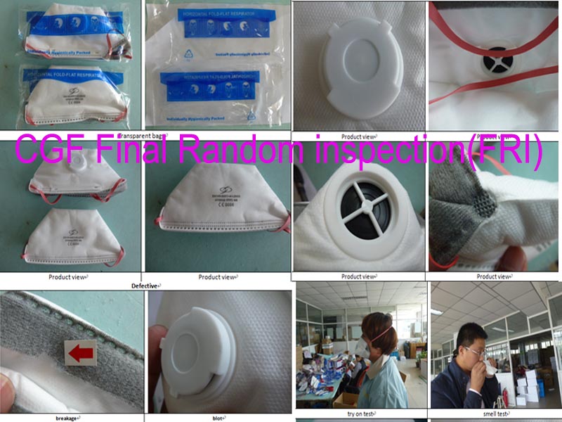 China CGF Final Random inspection(FRI) for medical mask，surgical mask，Facciale filtrante monouso pieghevole convalvola and medical products inspection 