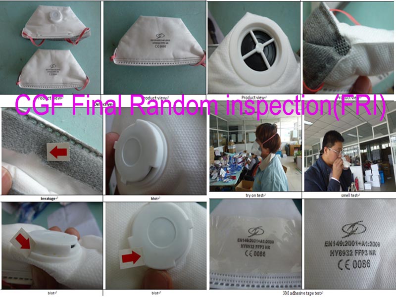 China CGF Final Random inspection(FRI) for medical mask，surgical mask，Facciale filtrante monouso pieghevole convalvola and medical products inspection 