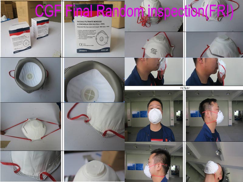 China CGF Final Random inspection(FRI) for medical mask，surgical mask，Facciale filtrante monouso pieghevole convalvola and medical products inspection 