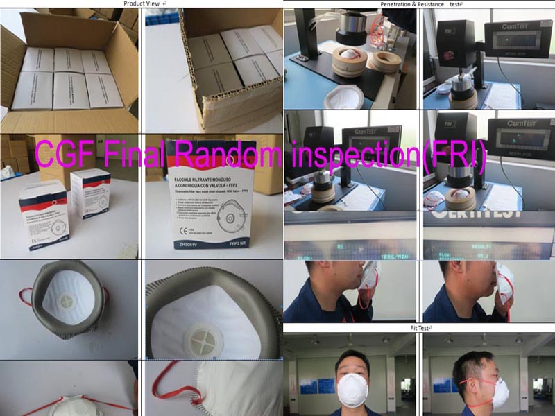 China CGF Final Random inspection(FRI) for medical mask,surgical mask,Facciale filtrante monouso pieghevole convalvola and medical products inspection